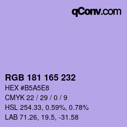 Color code: RGB 181 165 232 | qconv.com