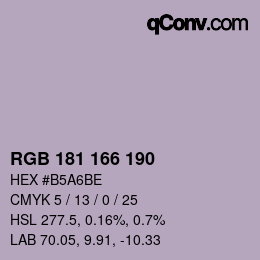 Color code: RGB 181 166 190 | qconv.com