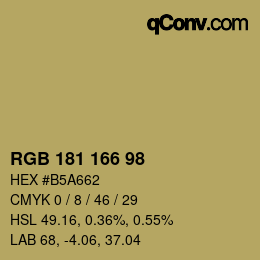 Color code: RGB 181 166 98 | qconv.com