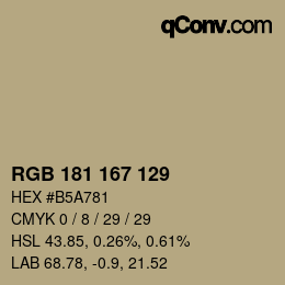 カラーコード: RGB 181 167 129 | qconv.com