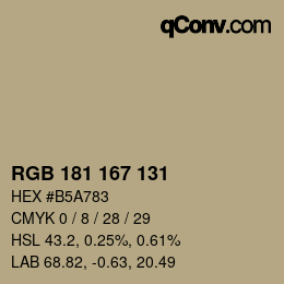 Código de color: RGB 181 167 131 | qconv.com