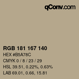 Código de color: RGB 181 167 140 | qconv.com