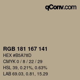 Color code: RGB 181 167 141 | qconv.com