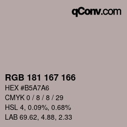 Código de color: RGB 181 167 166 | qconv.com