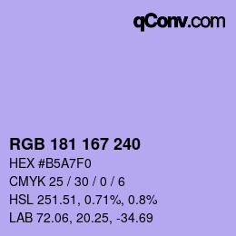 カラーコード: RGB 181 167 240 | qconv.com