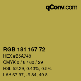 Color code: RGB 181 167 72 | qconv.com