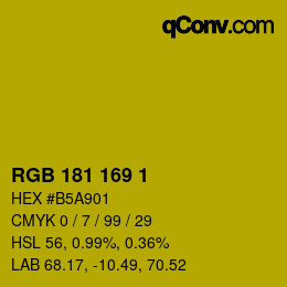 Color code: RGB 181 169 1 | qconv.com
