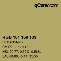 Color code: RGB 181 169 103 | qconv.com