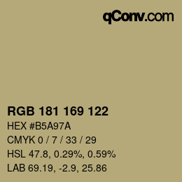 Color code: RGB 181 169 122 | qconv.com
