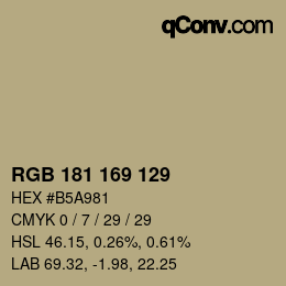 カラーコード: RGB 181 169 129 | qconv.com