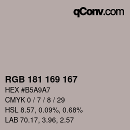 カラーコード: RGB 181 169 167 | qconv.com