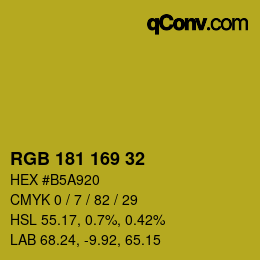 Color code: RGB 181 169 32 | qconv.com