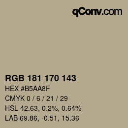 Color code: RGB 181 170 143 | qconv.com