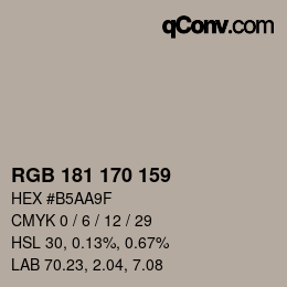 Código de color: RGB 181 170 159 | qconv.com