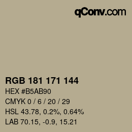 颜色代码: RGB 181 171 144 | qconv.com