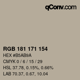 Color code: RGB 181 171 154 | qconv.com