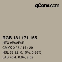 Color code: RGB 181 171 155 | qconv.com