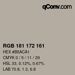 Color code: RGB 181 172 161 | qconv.com