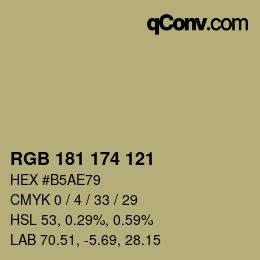 Color code: RGB 181 174 121 | qconv.com