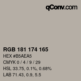 Color code: RGB 181 174 165 | qconv.com
