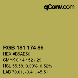 Color code: RGB 181 174 86 | qconv.com