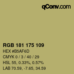 Color code: RGB 181 175 109 | qconv.com