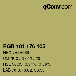 Color code: RGB 181 176 105 | qconv.com