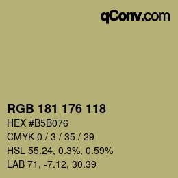 颜色代码: RGB 181 176 118 | qconv.com