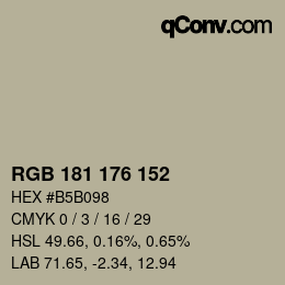 カラーコード: RGB 181 176 152 | qconv.com