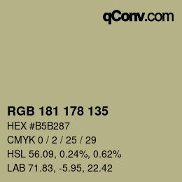 颜色代码: RGB 181 178 135 | qconv.com