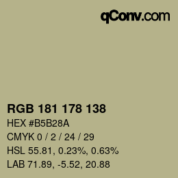 Color code: RGB 181 178 138 | qconv.com