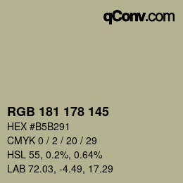 Color code: RGB 181 178 145 | qconv.com