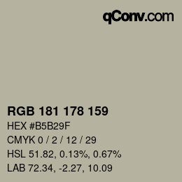 Color code: RGB 181 178 159 | qconv.com