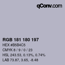 颜色代码: RGB 181 180 197 | qconv.com