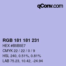 Color code: RGB 181 181 231 | qconv.com