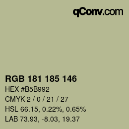 颜色代码: RGB 181 185 146 | qconv.com