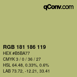 Color code: RGB 181 186 119 | qconv.com