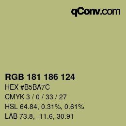 Color code: RGB 181 186 124 | qconv.com