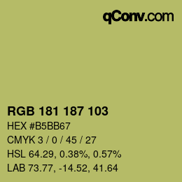 Color code: RGB 181 187 103 | qconv.com