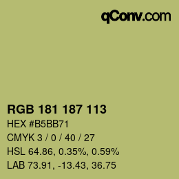 Color code: RGB 181 187 113 | qconv.com