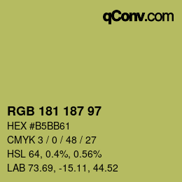 Color code: RGB 181 187 97 | qconv.com