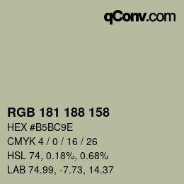 Color code: RGB 181 188 158 | qconv.com