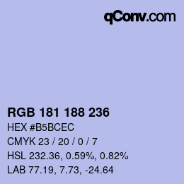 Color code: RGB 181 188 236 | qconv.com