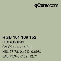 Color code: RGB 181 189 162 | qconv.com