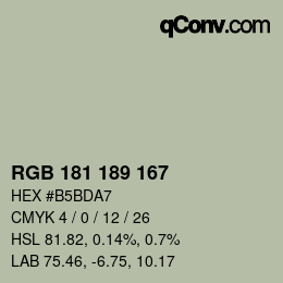 Color code: RGB 181 189 167 | qconv.com