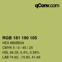 Color code: RGB 181 190 105 | qconv.com
