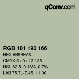 Color code: RGB 181 190 166 | qconv.com
