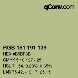 Color code: RGB 181 191 139 | qconv.com