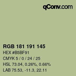 Color code: RGB 181 191 145 | qconv.com