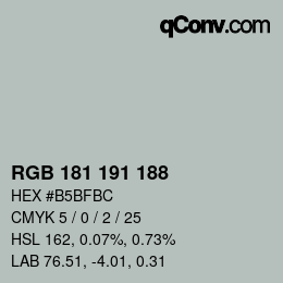 颜色代码: RGB 181 191 188 | qconv.com